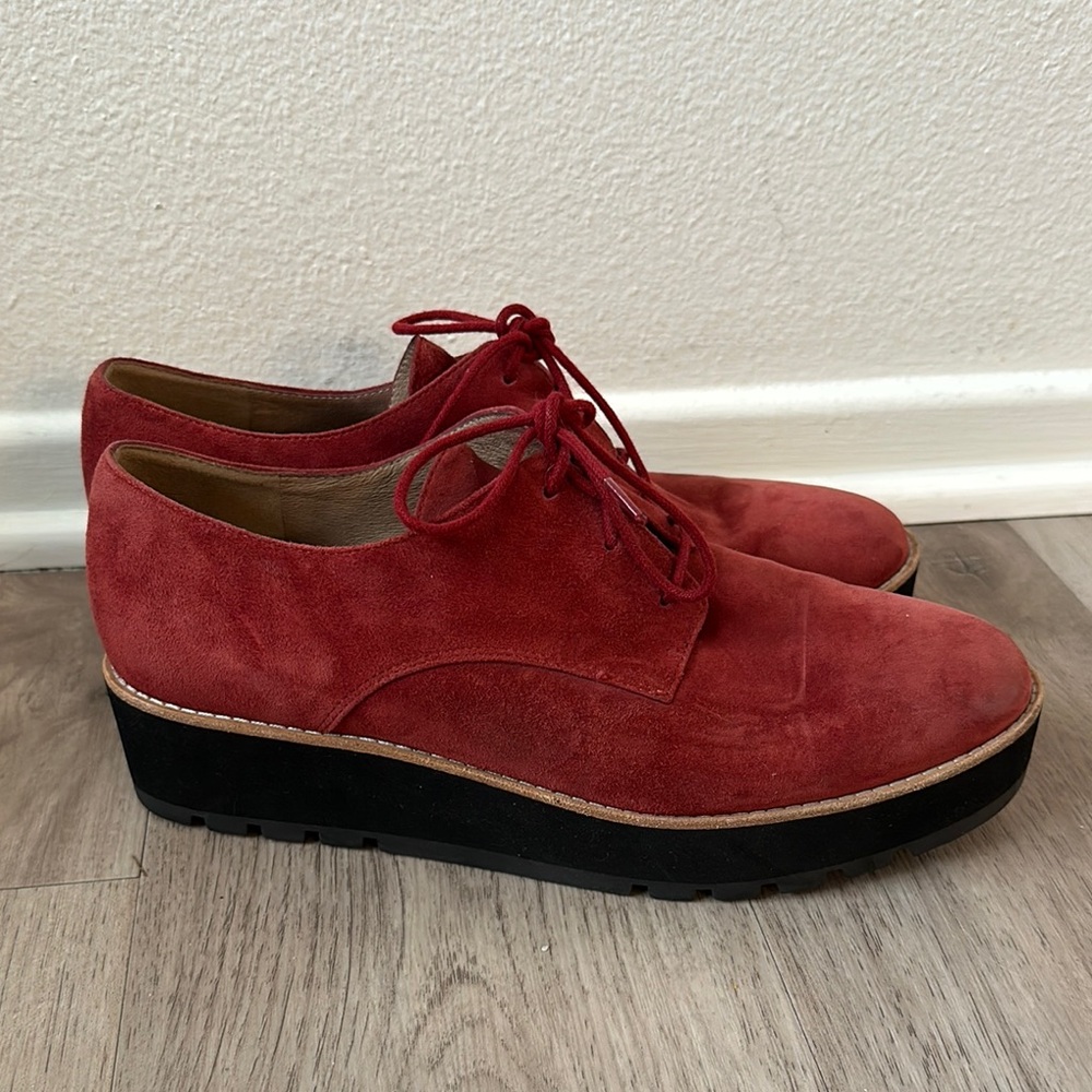 Eileen Fisher Eddy Red Suede Platform Oxfords